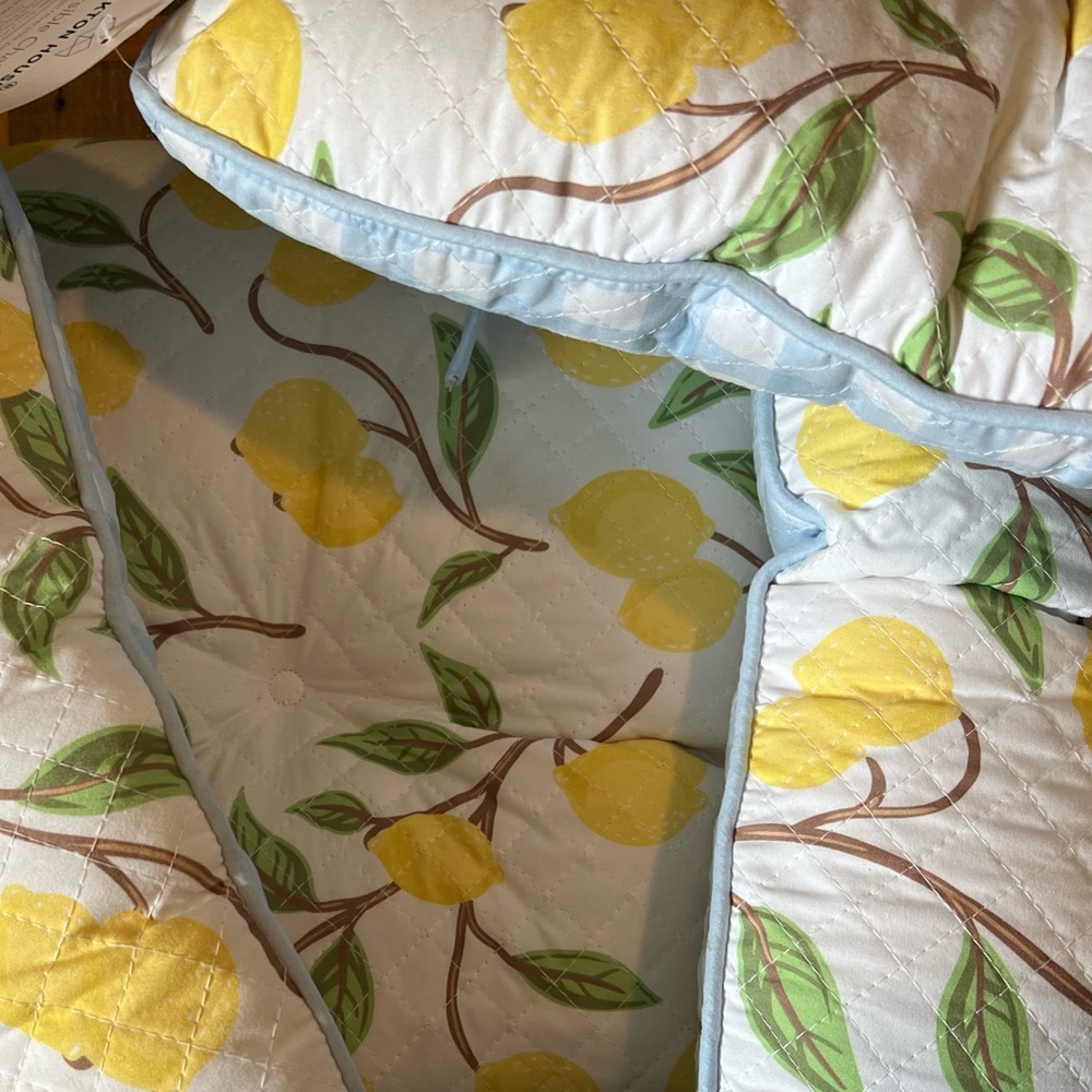 Lemon / Blue Gingham Reversible Seat Cushion set of 4 NWT - Picture 7 of 11